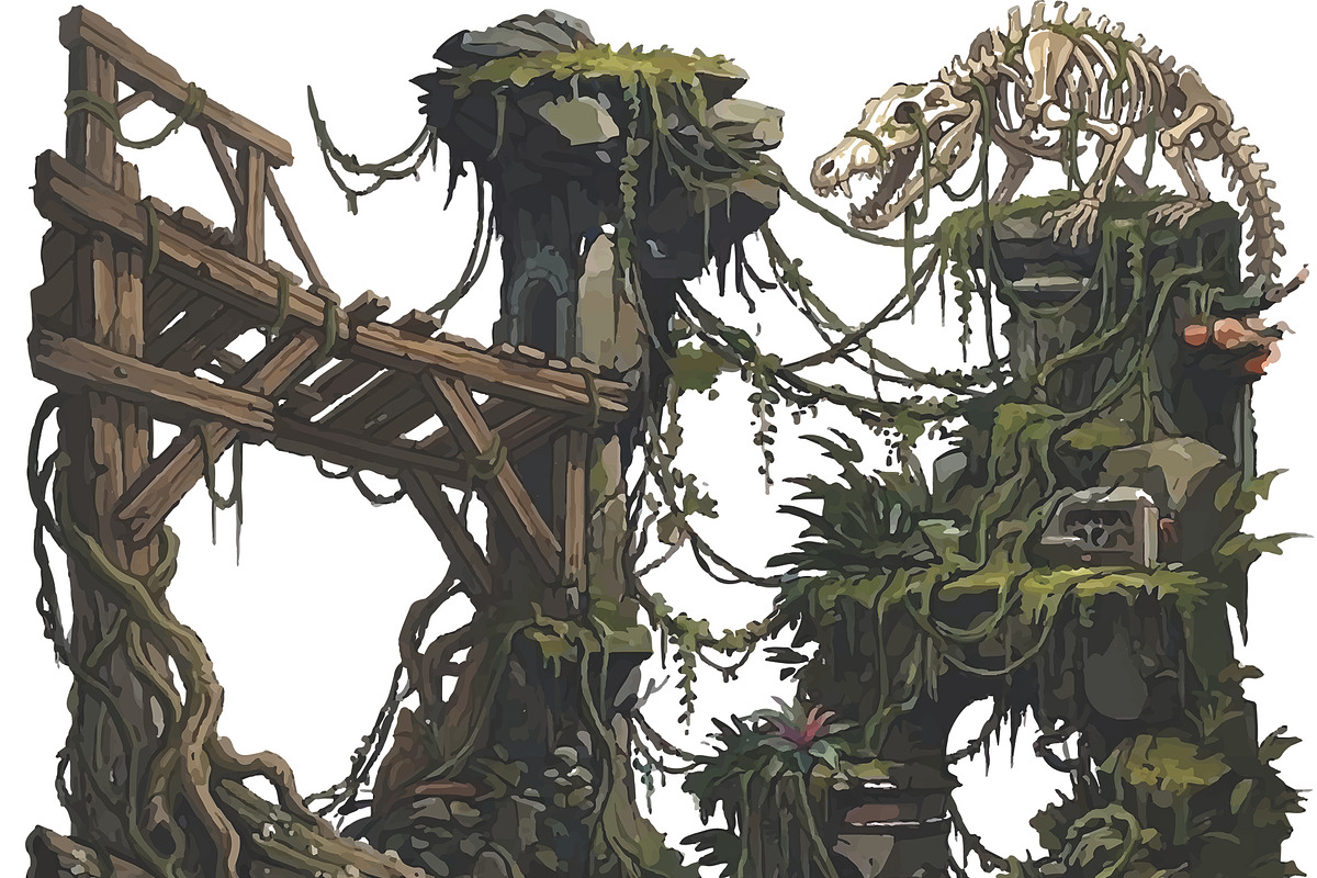 Ancient Jungle Ruins with Skeleton, an Object Illustration by 3D assets for your awesom (Photo 2 of 3)