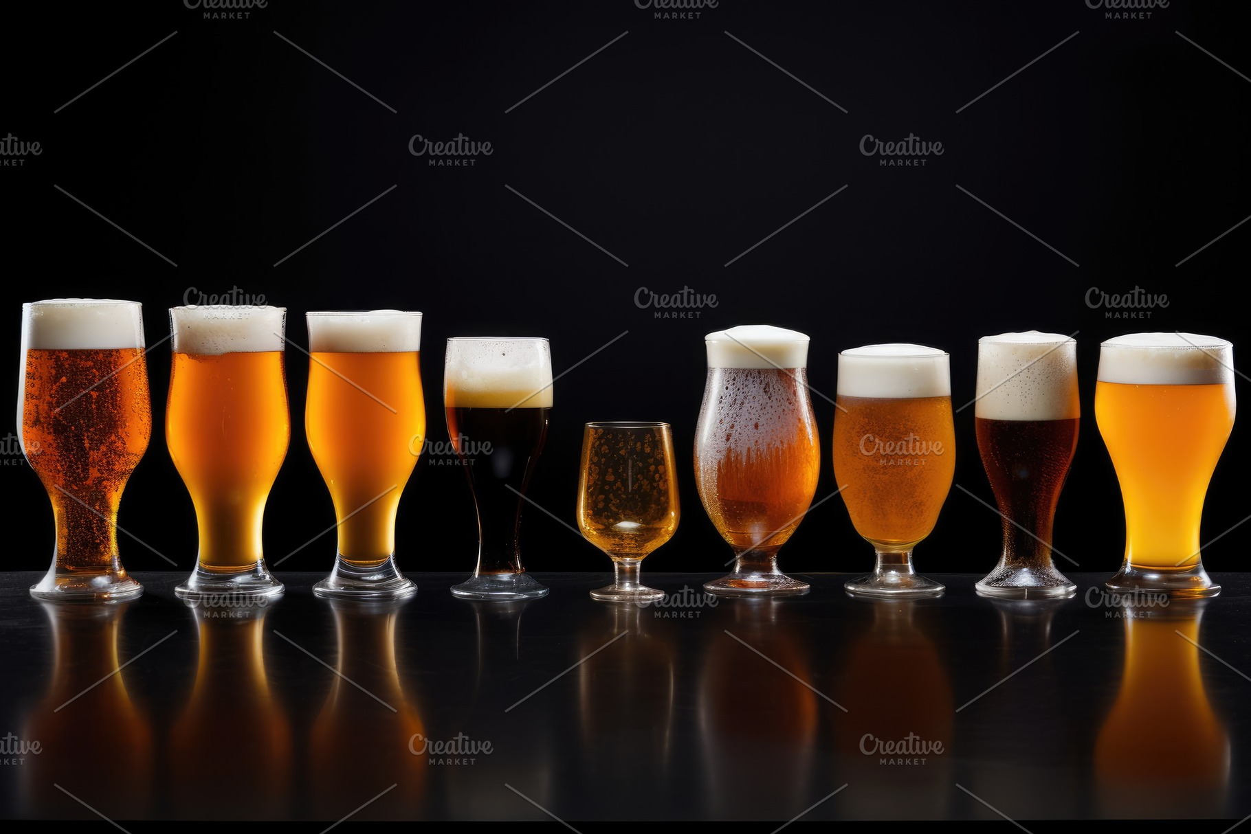 Group of different beer glasses on a, a Photo by Iftikhar Alam