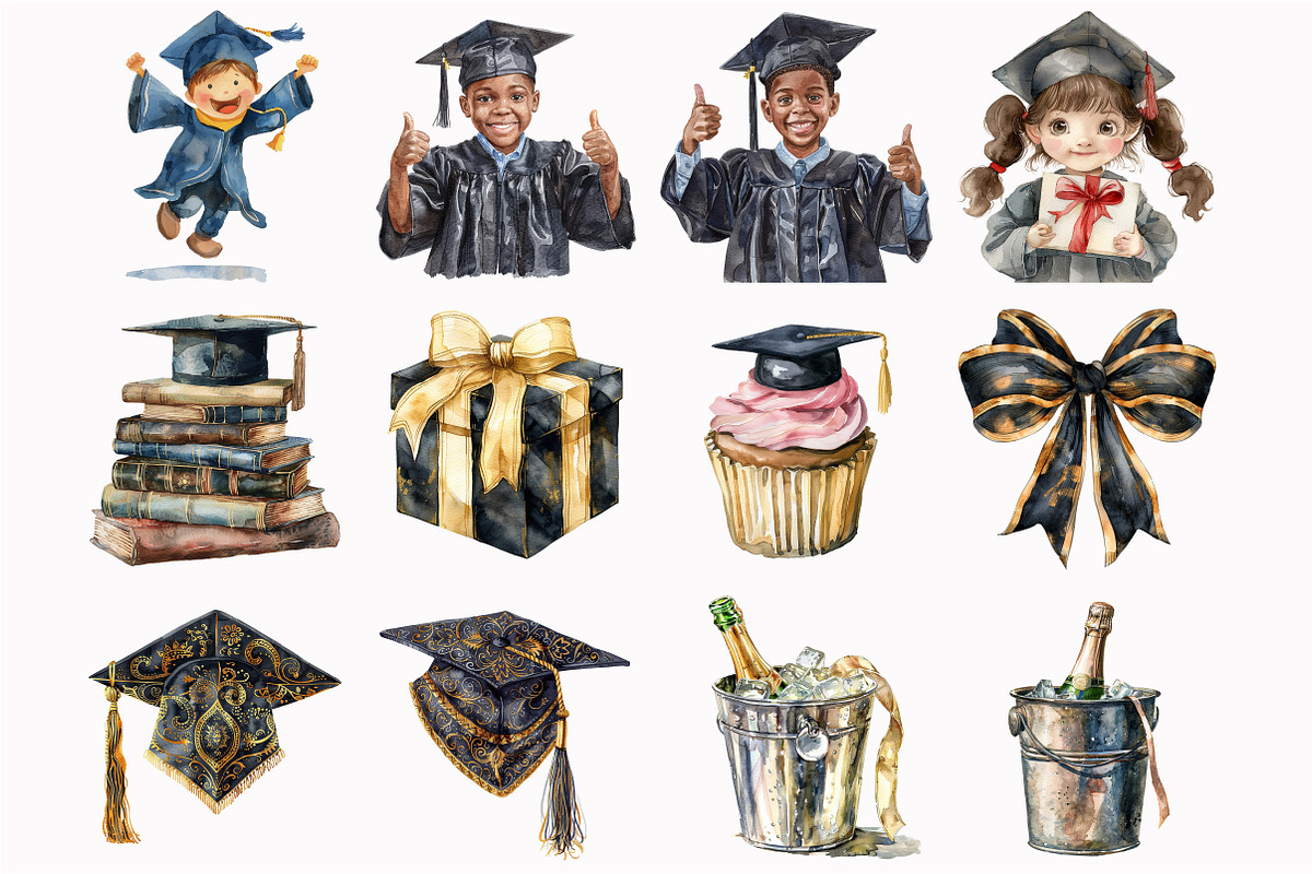 Watercolor Graduation Clipart, an Illustration by Design Market (Photo 4 of 5)