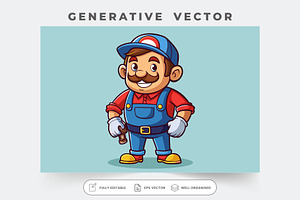 A cartoon handyman plumber stands pr, a Graphic by Iftikhar Alam