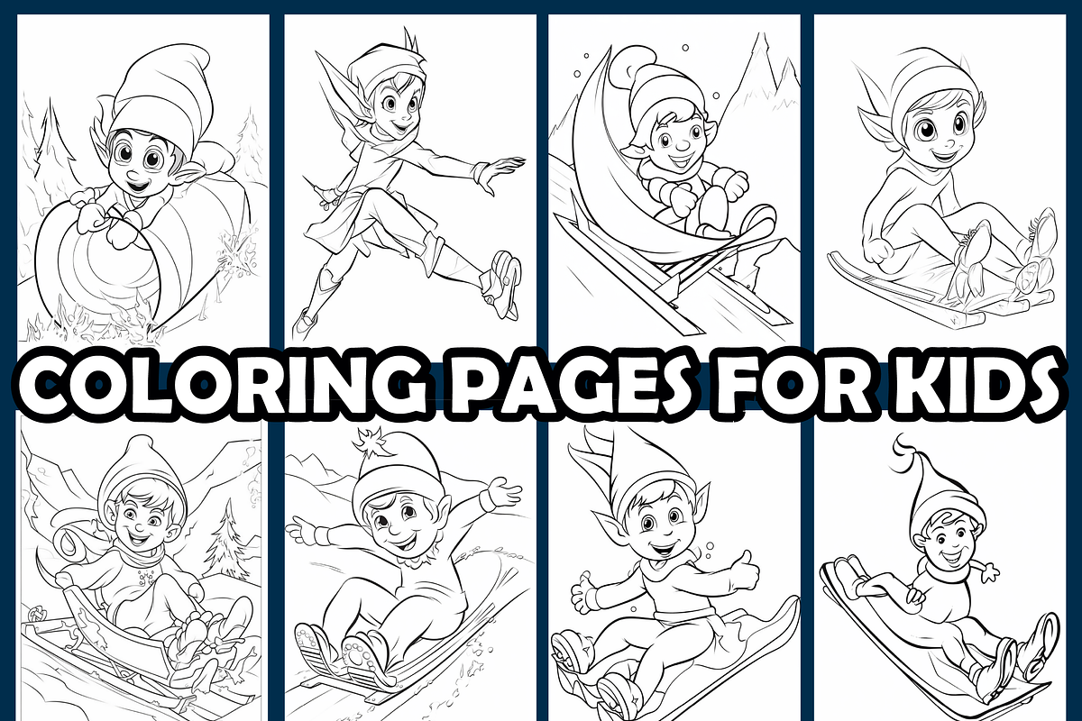 Elf Sliding on Snow Coloring Pages, an Animal Illustration by maggiesar (Photo 3 of 4)