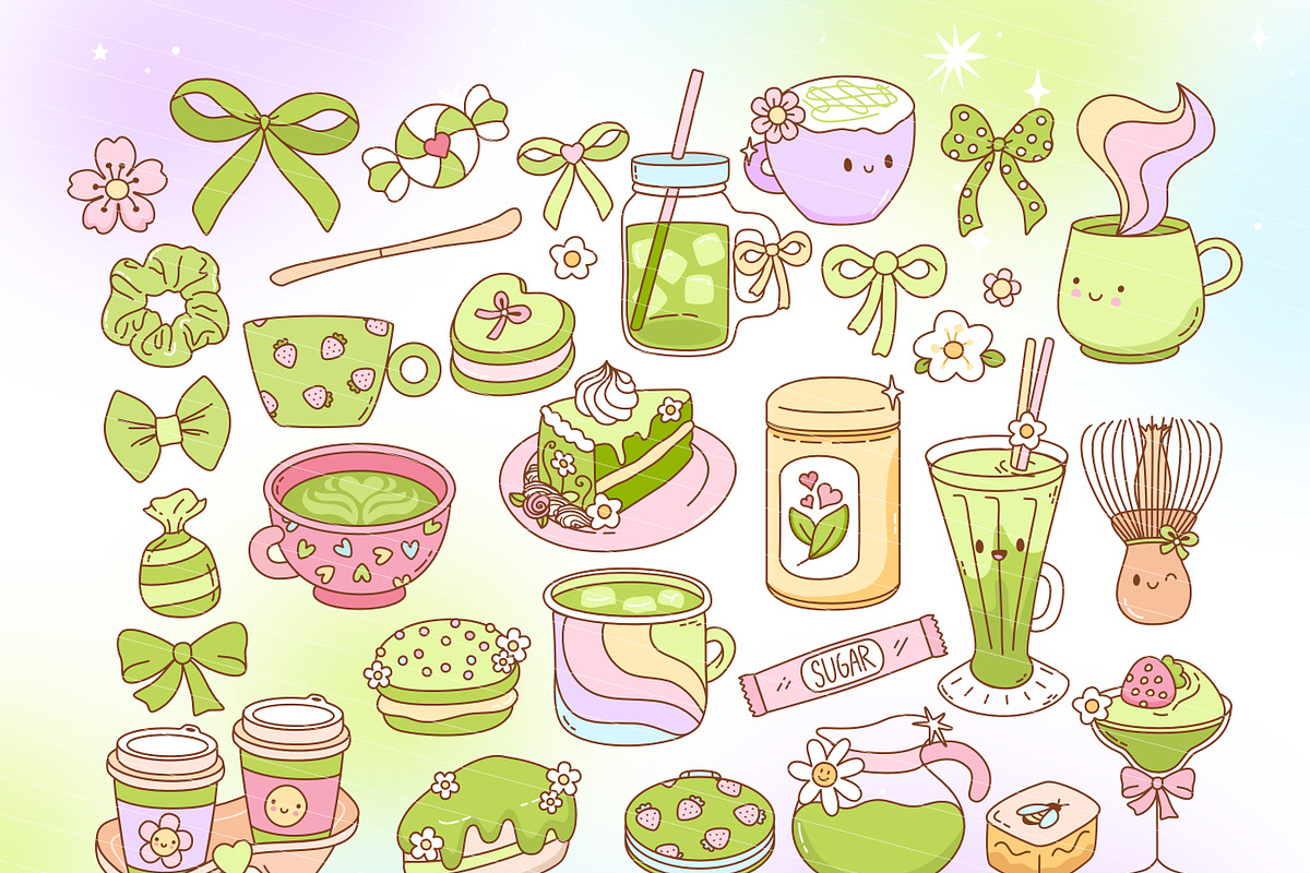 Matcha Girlies Clipart Bundle, a Food Illustration by Huxmay (Photo 3 of 7)