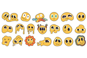Psychedelic Melting Smiley Faces Set, an Illustration by Lemberg Vector
