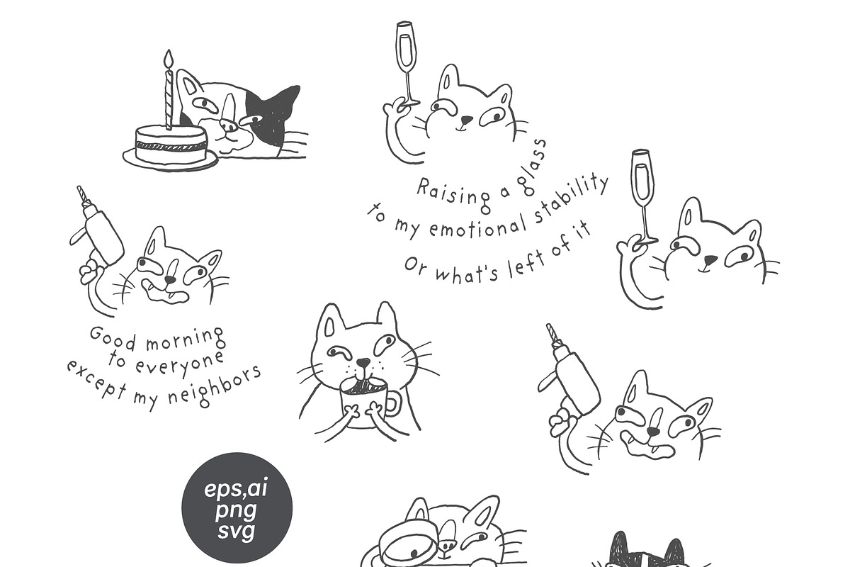 Funny Cat Line Art Doodles, an Illustration by Anastasiya Klempach (Photo 3 of 10)