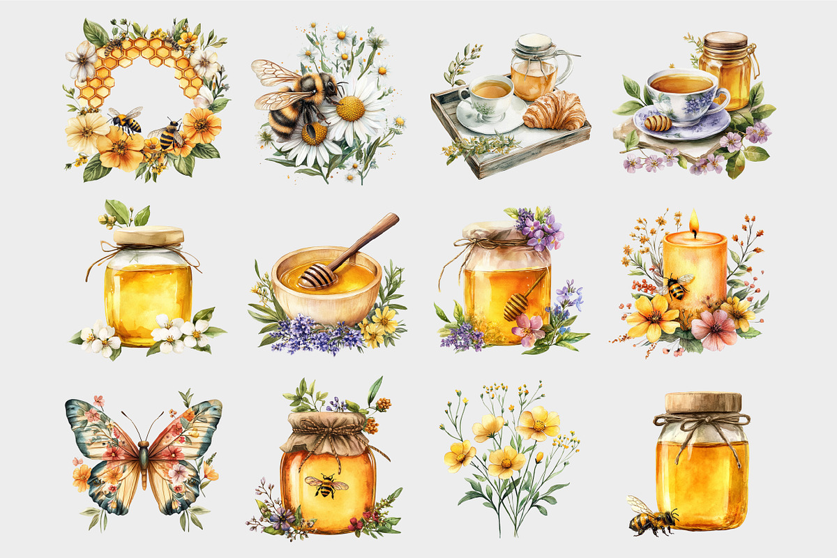 Watercolor Honey Bee Clipart, a Seasonal Illustration by Design Market (Photo 4 of 5)