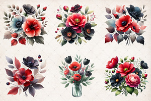 Red & Black Flower Bouquets Clipart