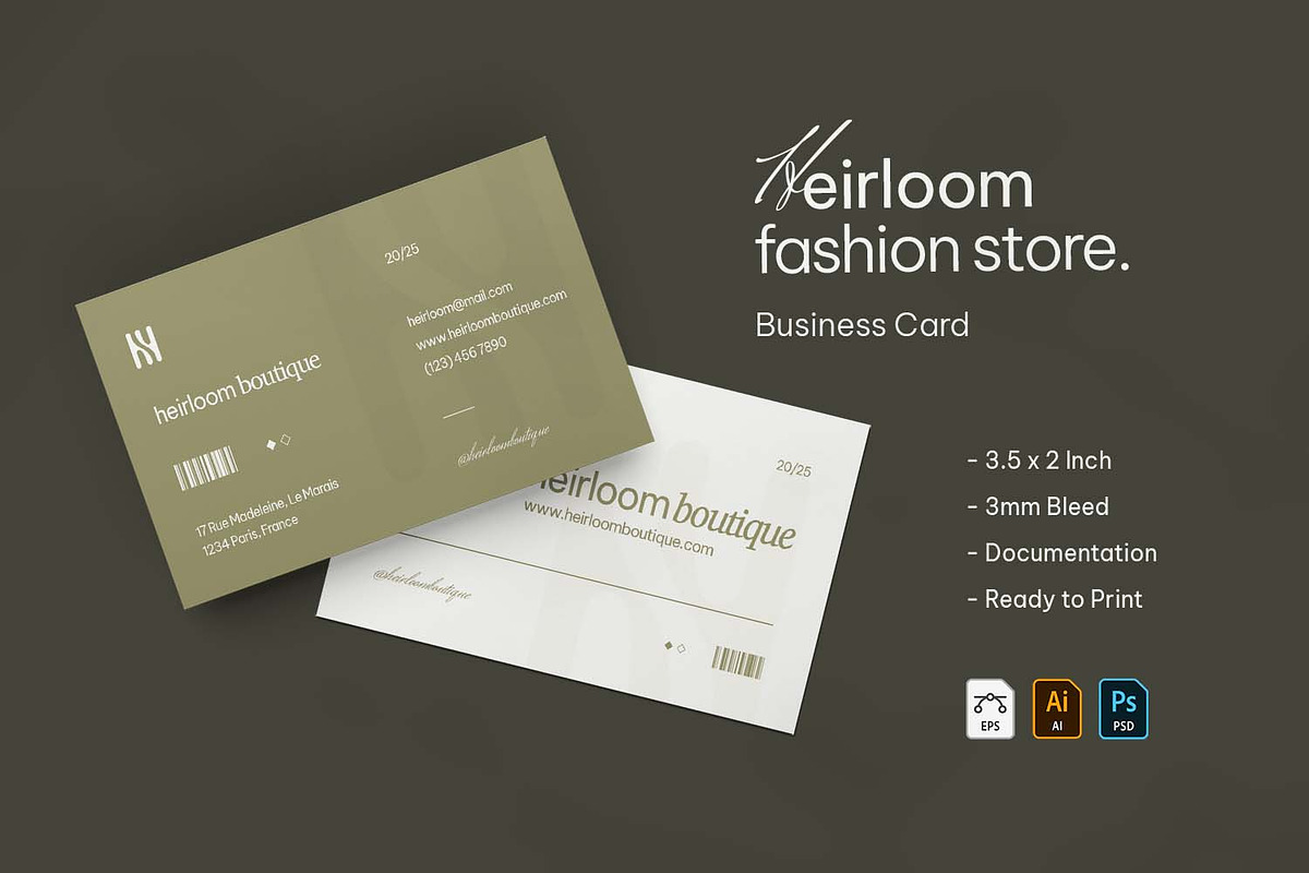 Heirloom Fashion Store Business Card, a Business Card Template by VUNIRA (Photo 1 of 3)