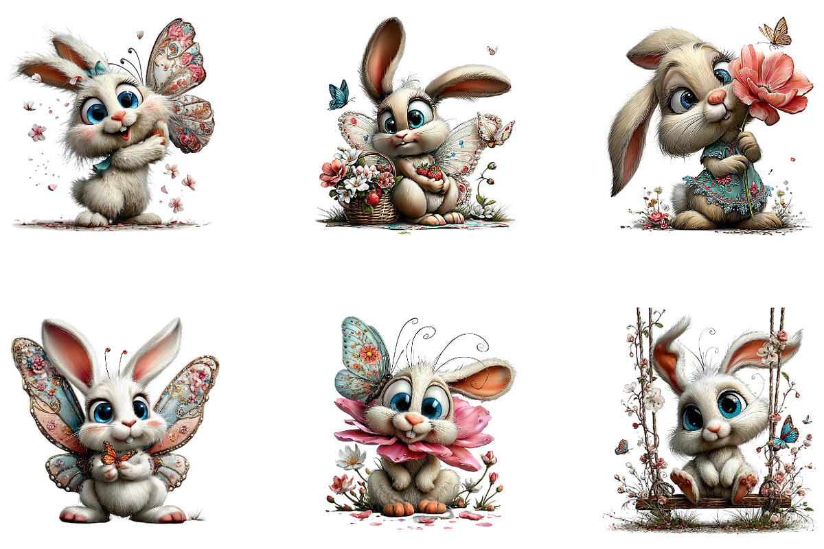 Bunny and Butterfly Clipart Set, a Seasonal Illustration by CreationArt (Photo 2 of 5)