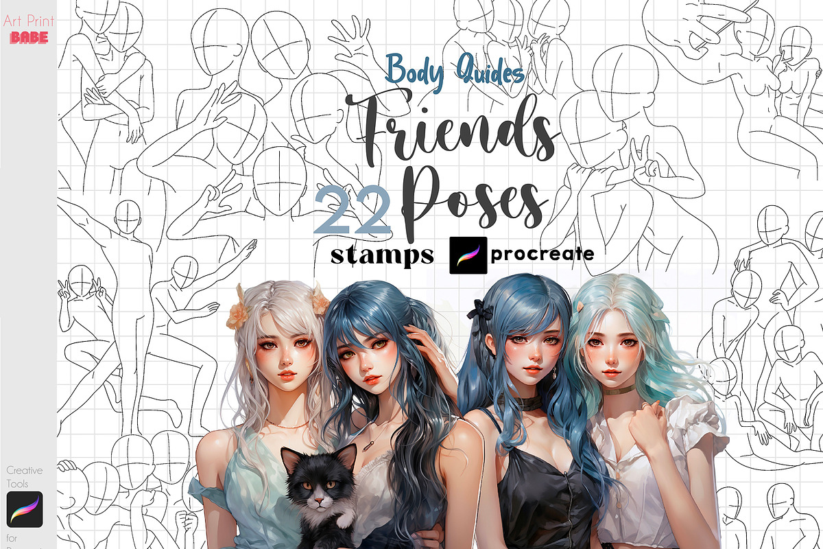 Procreate Anime Friends Body Guides, a Brush Add-On by ArtPrintBabe (Photo 1 of 4)