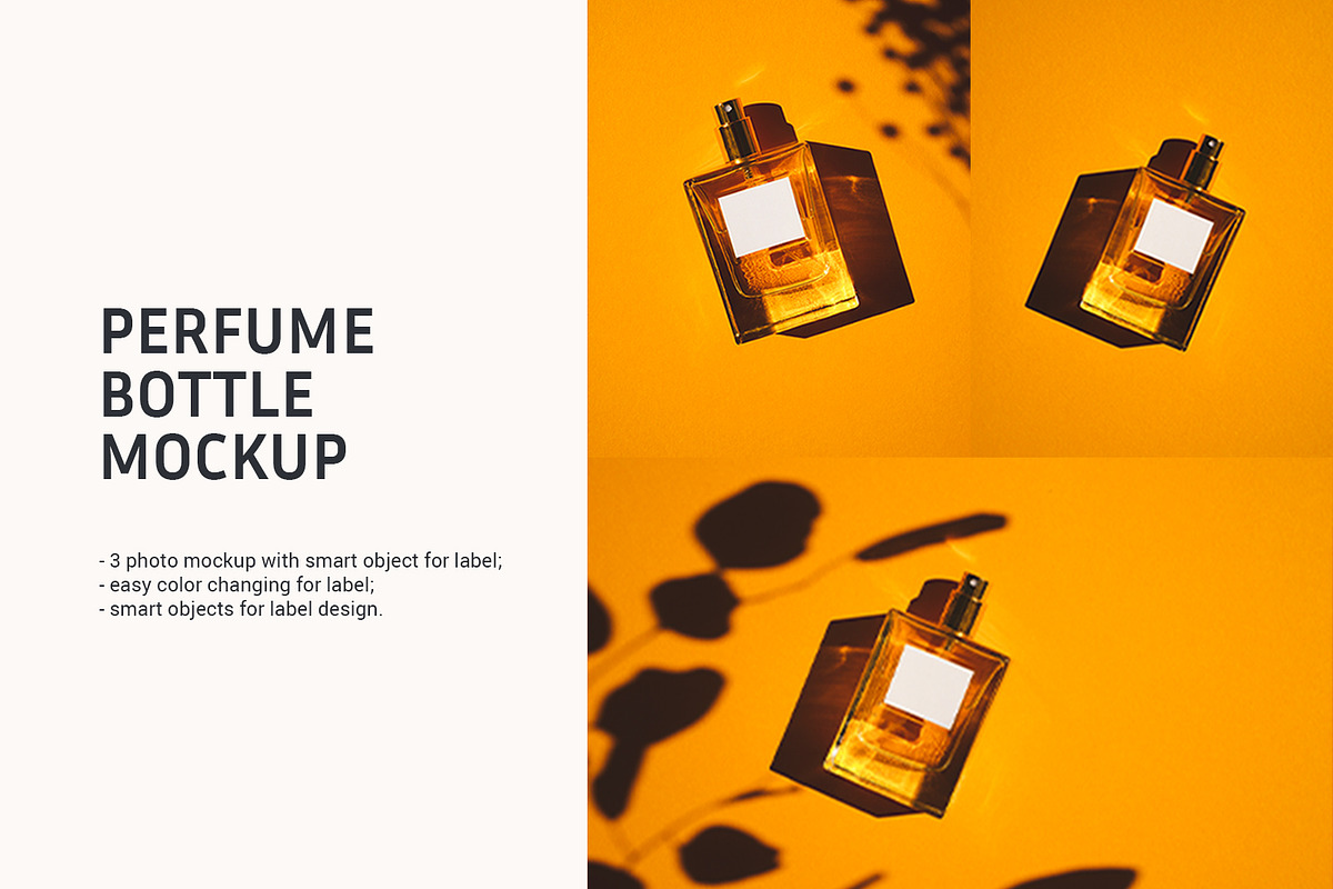 Perfume bottle mockup Orange mood, an Advertising Mockup by ShooShooShop (Photo 1 of 3)