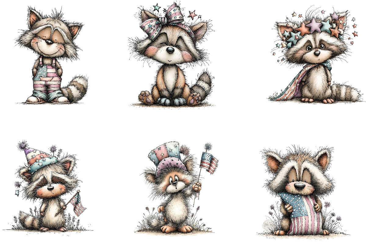 Patriotic Raccoon PNG Clipart, a Seasonal Illustration by CreationArt (Photo 2 of 5)