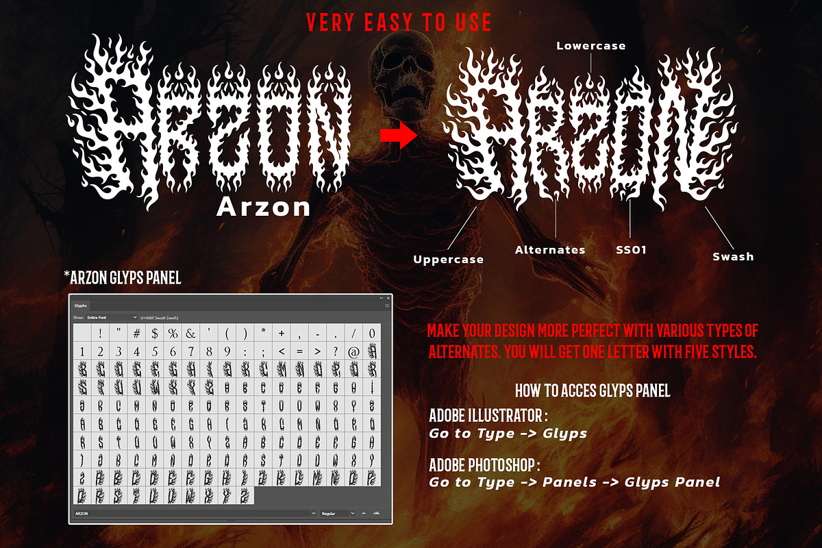 ARZON FIRE – Death Metal Fire Font, a Blackletter Font by Fonday Studio (Photo 8 of 9)
