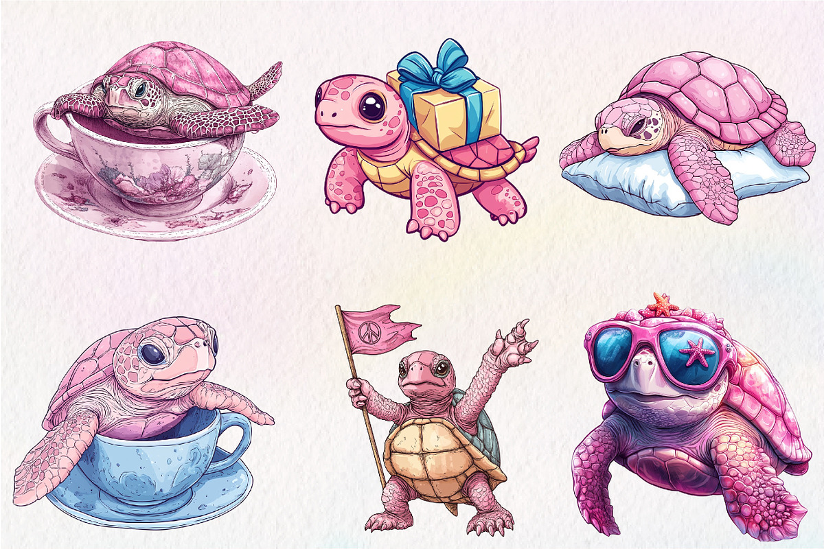 Pink Sea Turtle Clipart, an Illustration by CreationArt (Photo 9 of 9)