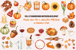 Fall & Thanksgiving Clipart Bundle, a Seasonal Illustration by Pet Cave