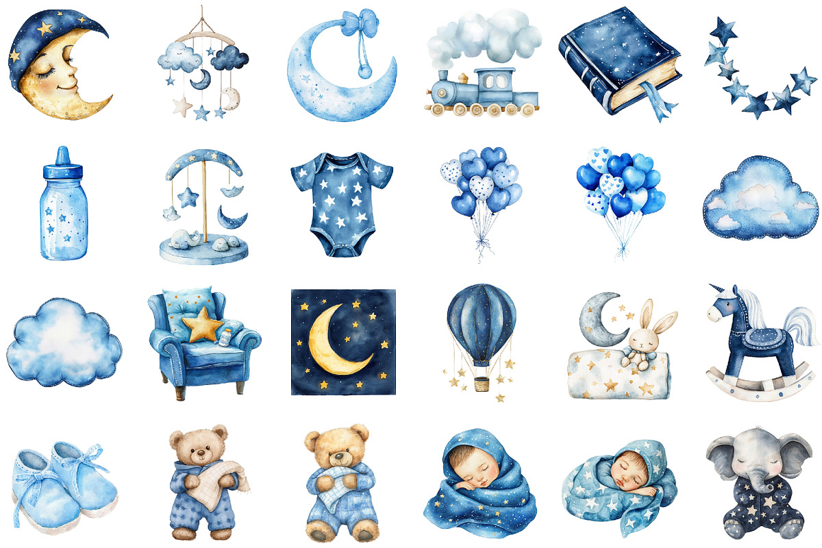 Navy Sky Blue Baby Nursery Clipart, an Illustration by Sublimation Artist (Photo 2 of 6)