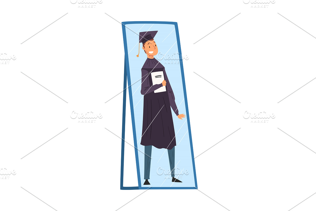Reflection of Happy Male Graduation, a Person Illustration by TopVectors