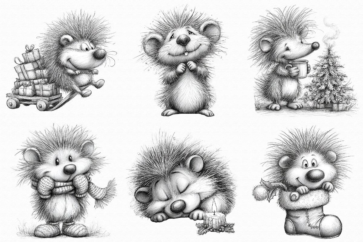 Funny Christmas Hedgehog Sketch Art, an Illustration by Libby Wishes (Photo 2 of 9)