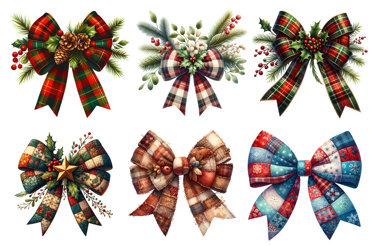 Christmas Patchwork Bow Clipart, an Illustration by Designworld (Photo 2 of 5)