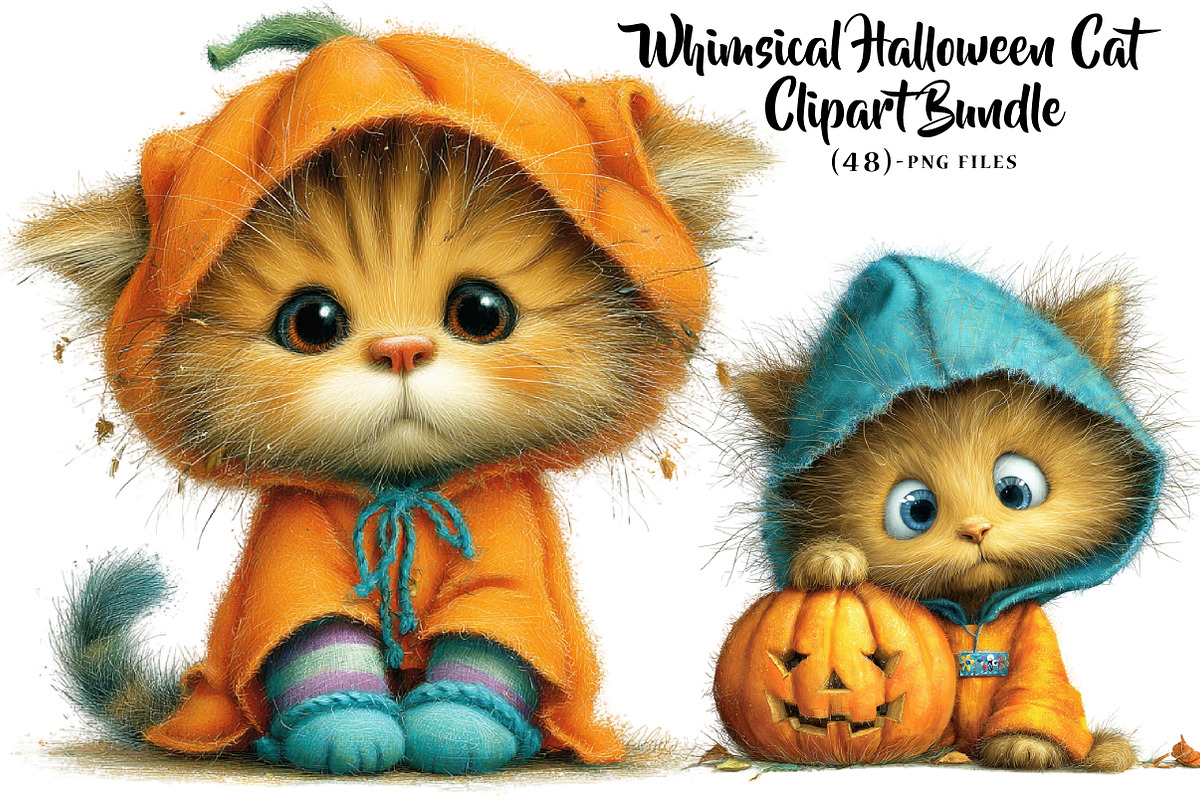 Whimsical Halloween Cat Clipart, a Seasonal Illustration by CreationArt (Photo 1 of 5)