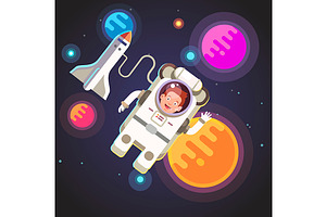 Astronaut Boy Flying In Space