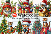 Watercolor Christmas Tiger Clipart, a Seasonal Illustration by Rose Art (Thumbnail 1 of 3)