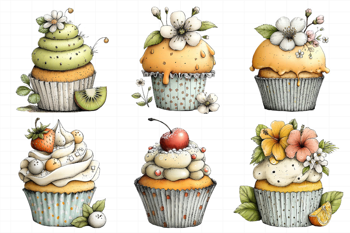 Watercolor Summer Cupcake Clipart, an Illustration by Daily.Designs (Photo 4 of 8)