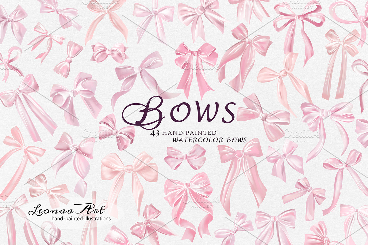 Bows Watercolor Clipart Collection, a Decorative Illustration by Leonaa art (Photo 1 of 9)