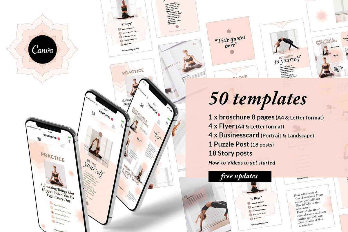 Instagram 50 Yoga templates Canva, a Social Media Template by nilaatwork