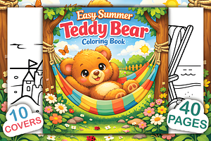 Easy Summer Teddy Bear Coloring Book, an Animal Illustration by Ink Gallery