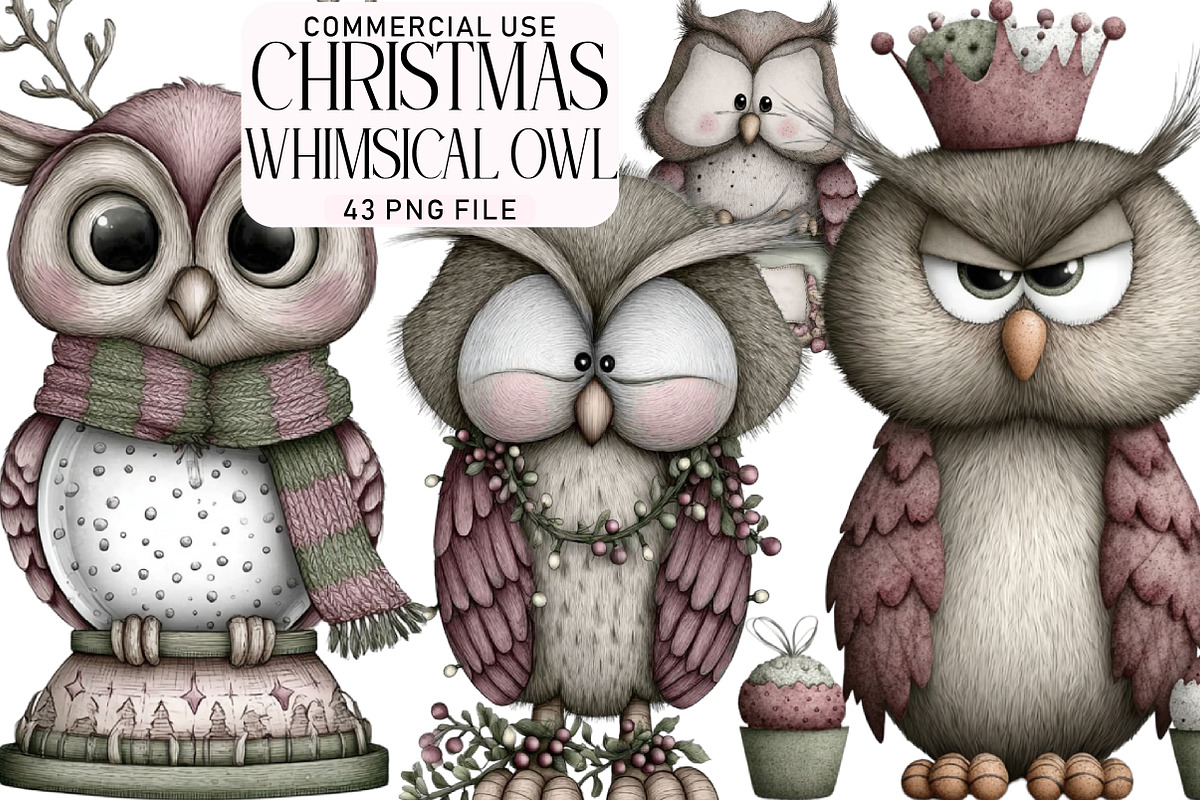 Whimsical Christmas Owl Clipart, an Illustration by Daily.Designs (Photo 1 of 5)
