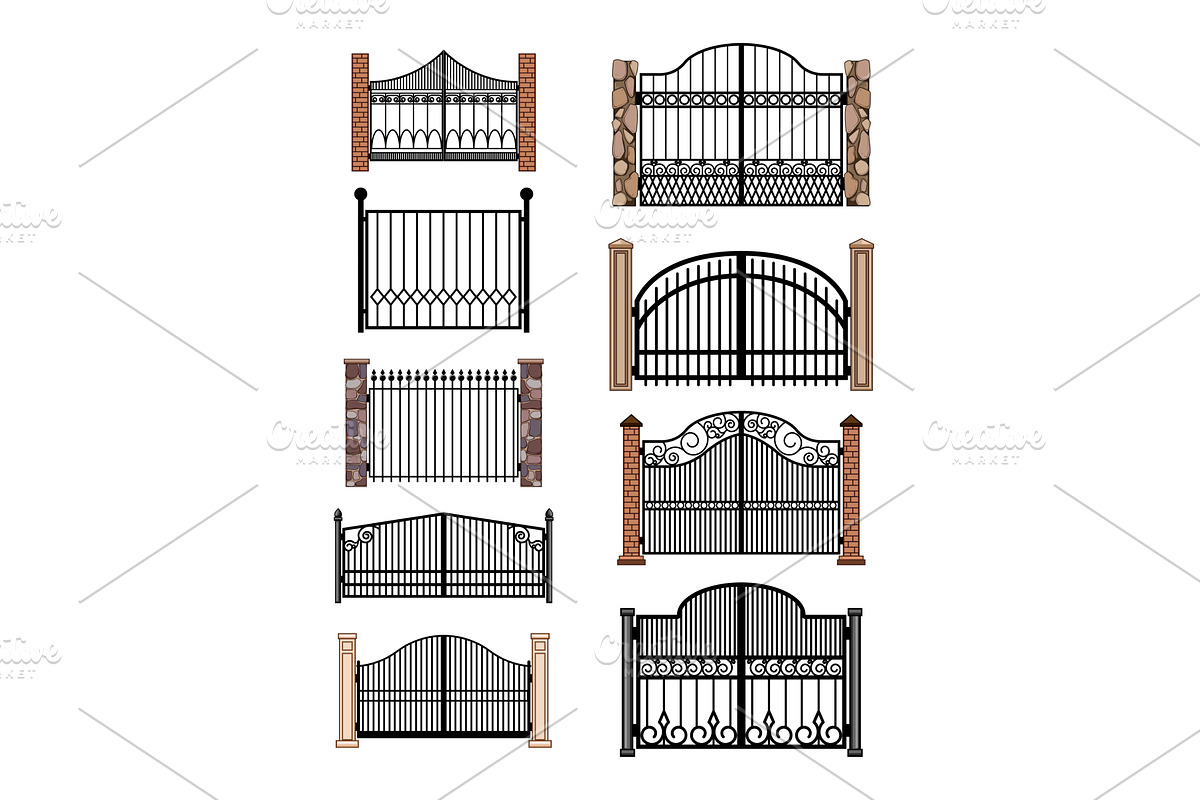 Various wrought iron gates designs, an Illustration by pikepicture
