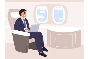 Satisfied businessman with laptop, a Transportation Illustration by Vectorbuum