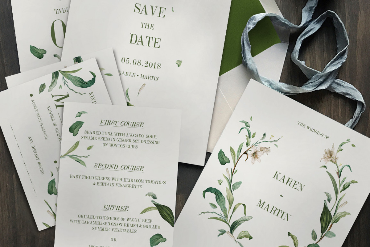 Green Foliage Wedding Suite, an Invitation Template by BlueRobinDesignShop (Photo 2 of 7)