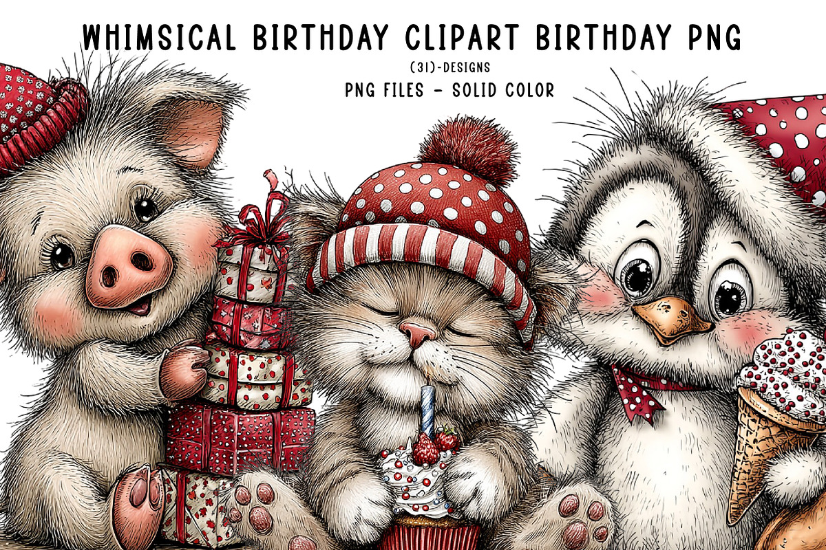 Whimsical Birthday Clipart Birthday, an Illustration by CreationArt (Photo 1 of 6)