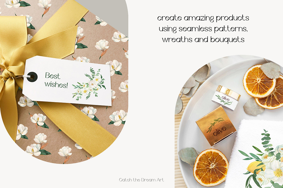 Renaissance. White Flowers & Citrus, a Decorative Illustration by Catch the Dream Art (Photo 5 of 10)