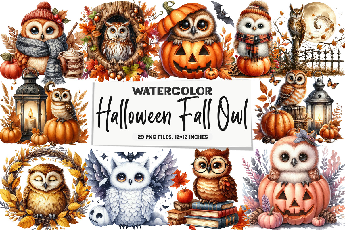 Fall Owl Halloween Owl Clipart, an Illustration by DreamArtGraphic (Photo 1 of 4)