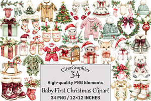 Baby First Christmas Clipart, a Seasonal Illustration by CitraGraphics