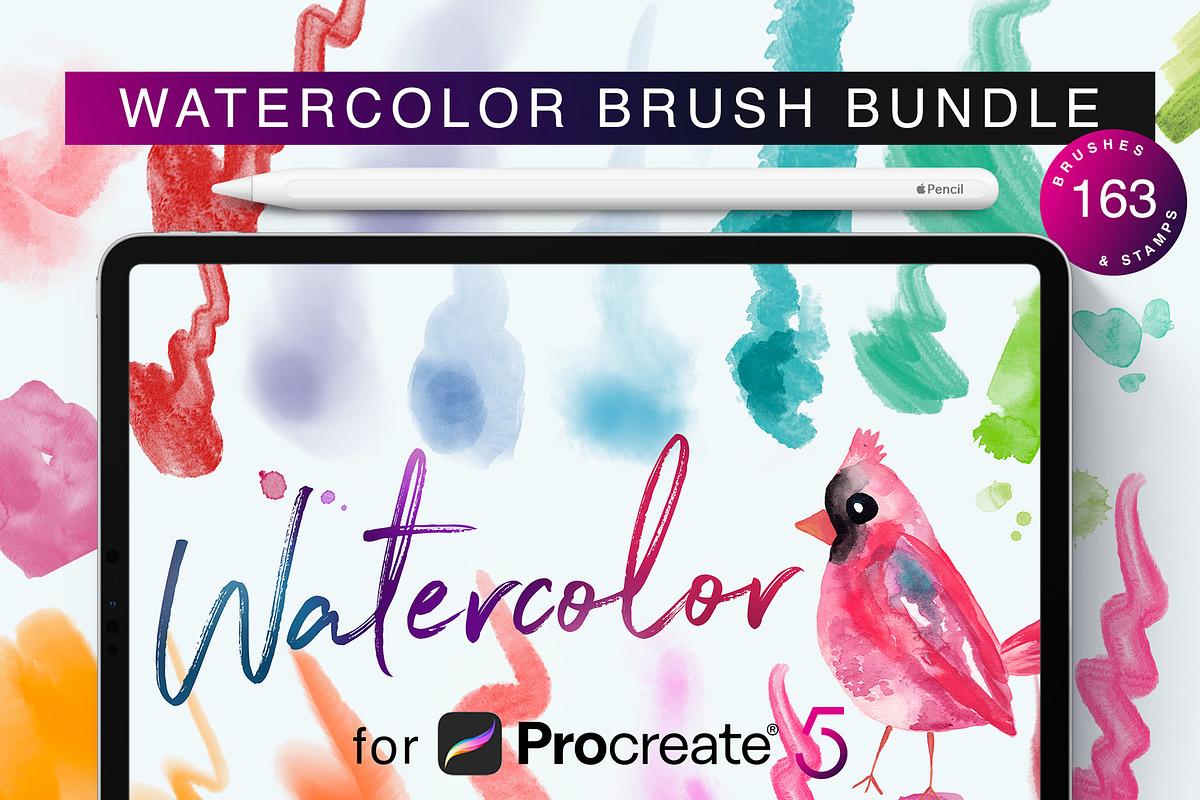 Procreate 5 Watercolor Brush Bundle, a Brush Add-On by RadekBroz (Photo 1 of 9)