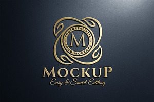 3D Gold Logo Mockup Wall Sign