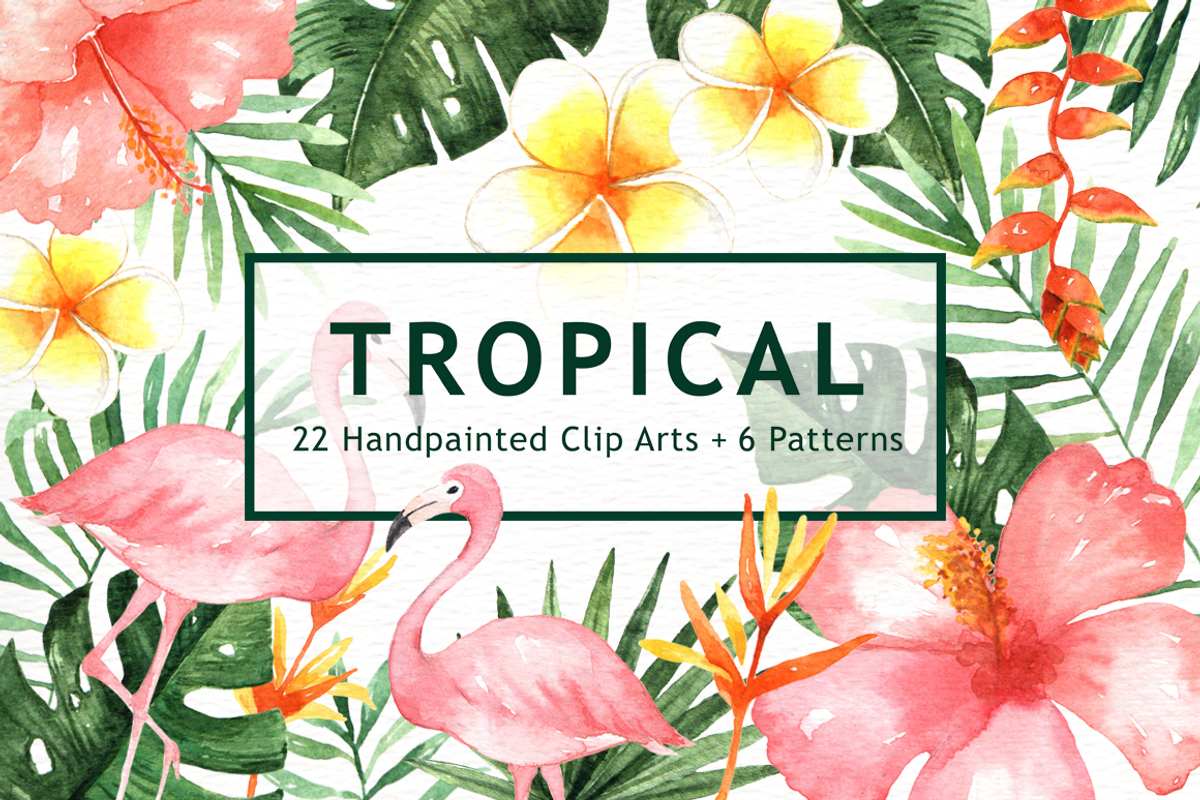 Tropical Leaves Watercolor Clipart, a Decorative Illustration by everysunsun (Photo 3 of 6)