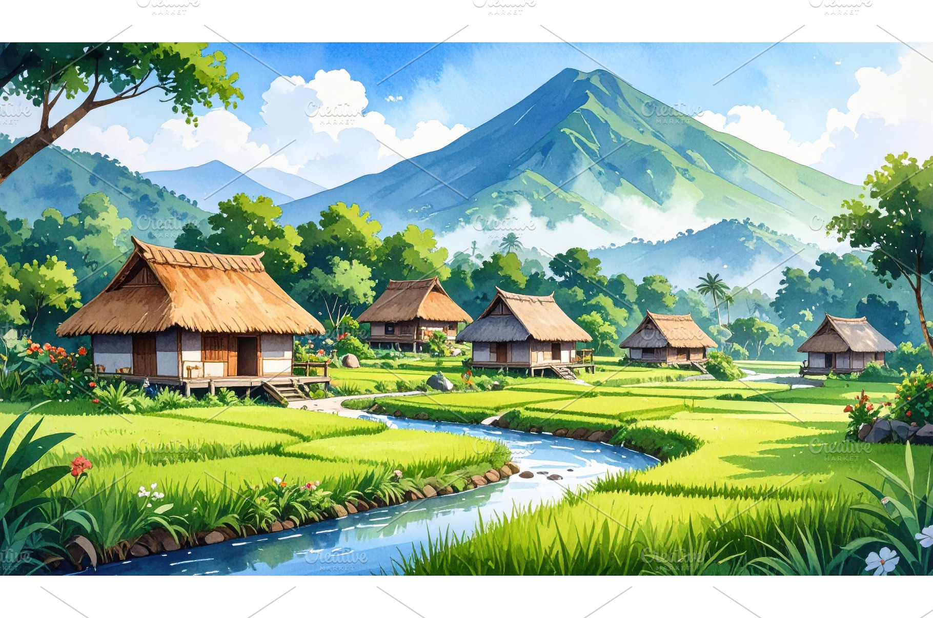 Peaceful rice paddies with wooden, an Animal Photo by Igor Tichonow
