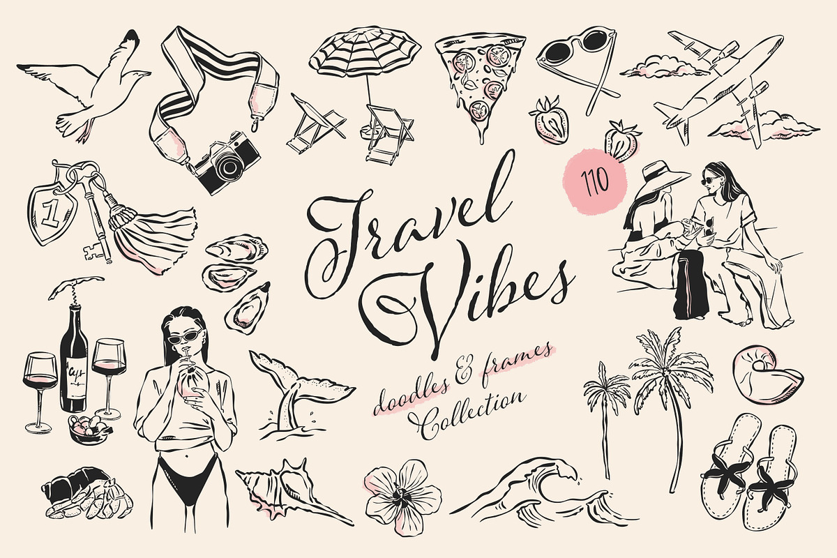 Travel Vibes Illustrations, an Object Graphic by DesignThatMatters (Photo 1 of 11)