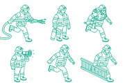 Isometric set of firefighters., an Illustration by Booblgum (Thumbnail 1 of 3)