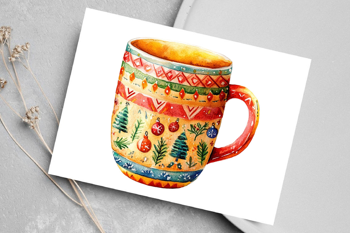 Watercolor Groovy Christmas Clipart, an Illustration by Canvas Craft (Photo 6 of 7)