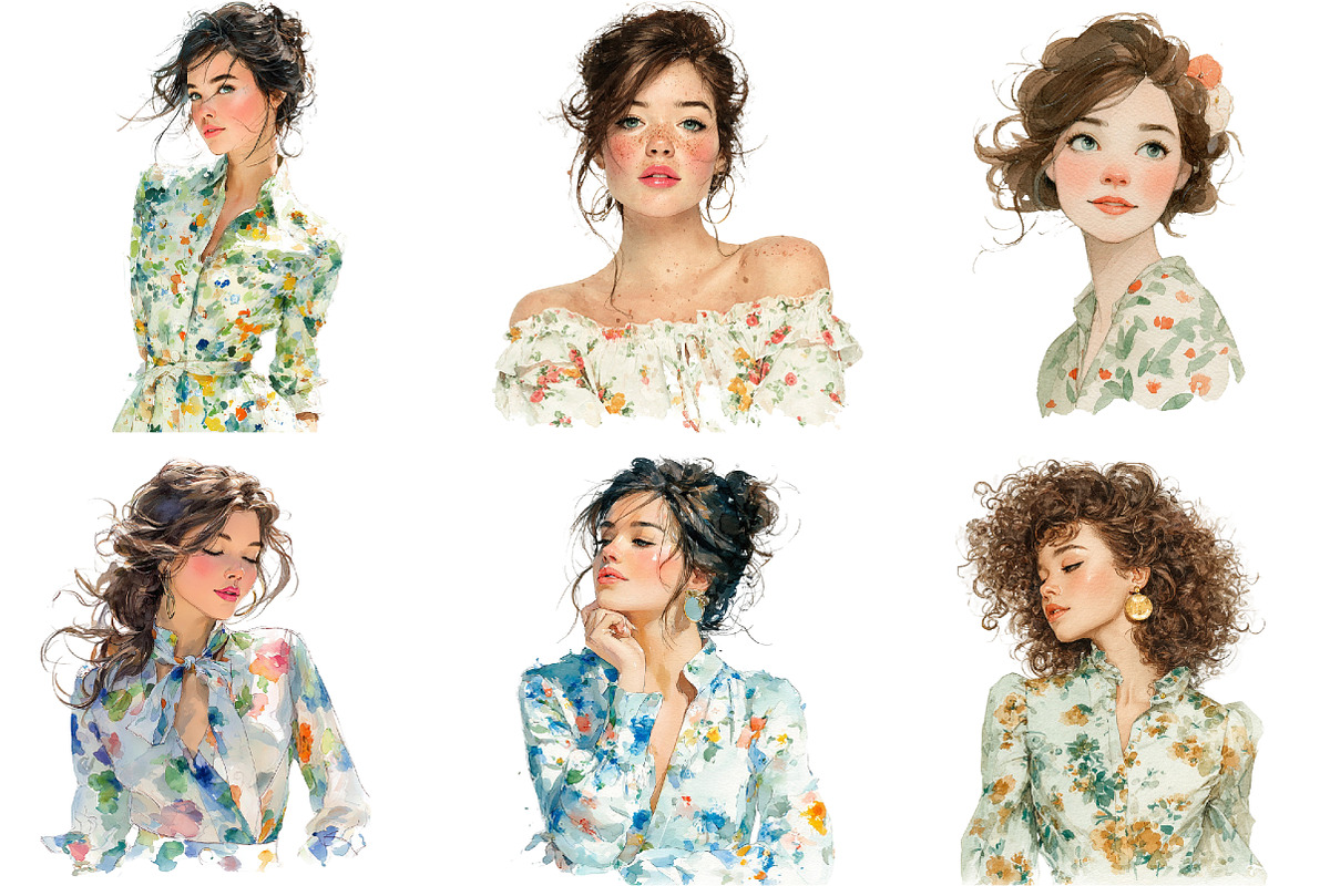 Watercolor Spring Girl Clipart, an Illustration by DreamArtGraphic (Photo 4 of 4)