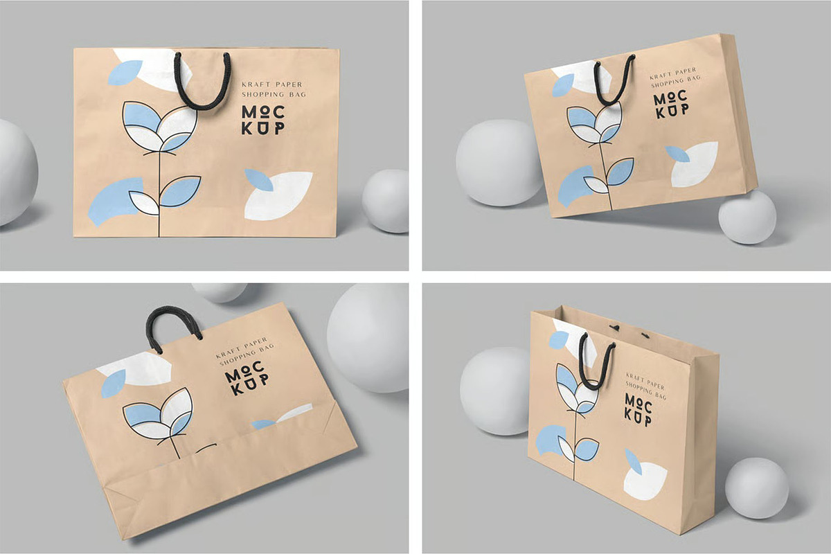 Kraft Paper Shopping Bag Mockups, a Packaging Mockup by megostudi0 (Photo 1 of 6)
