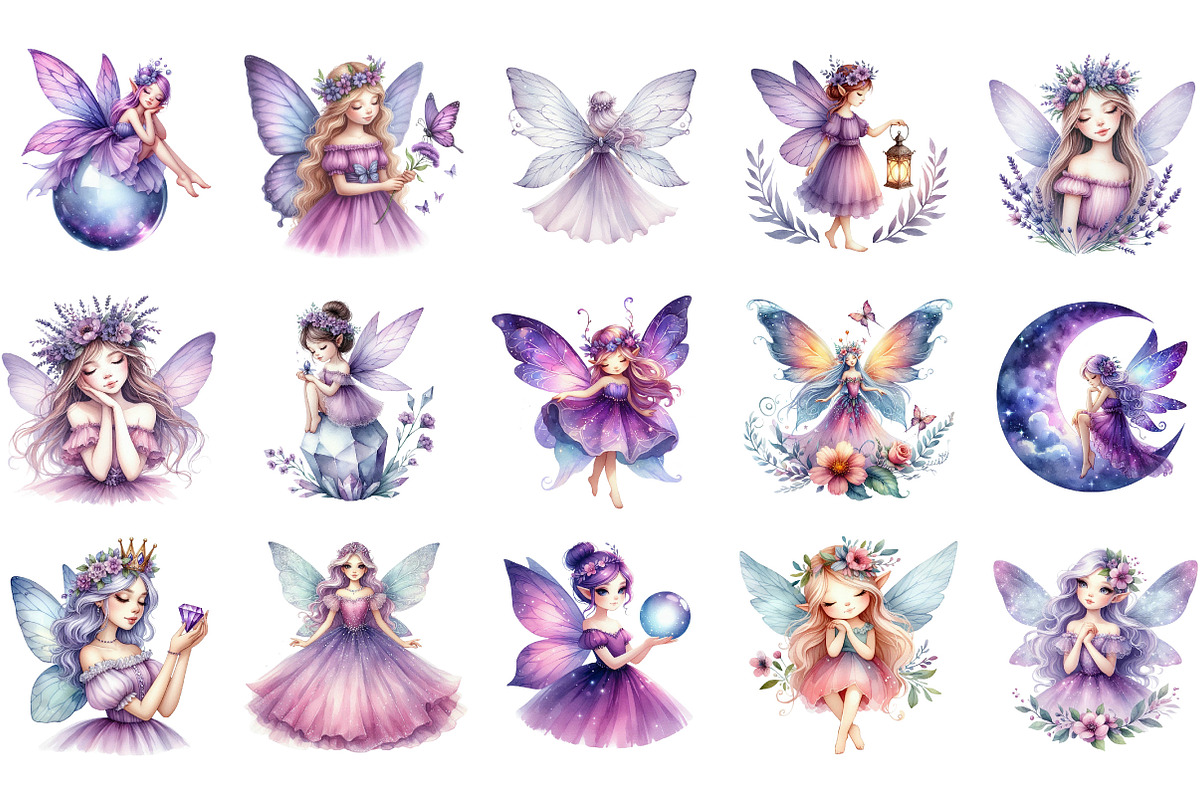 Watercolor Magical Garden Purple, an Illustration by Designking (Photo 2 of 5)