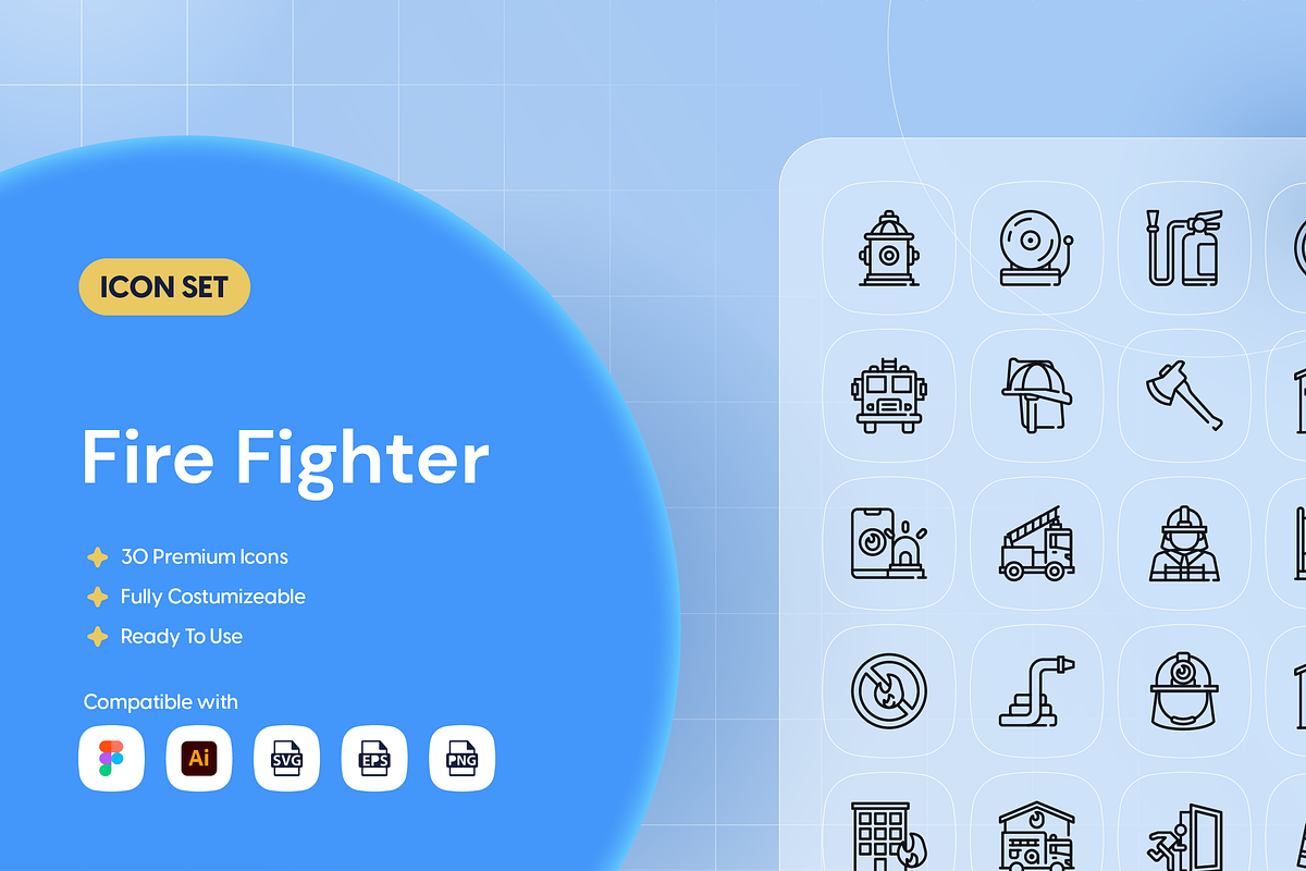 Fire Fighter Icon Set, an Outline Icon by Nathaya Studio (Photo 1 of 2)