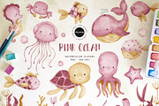 Pink Ocean Animals Clipart, an Illustration by Gau Silva Studio (Thumbnail 1 of 4)