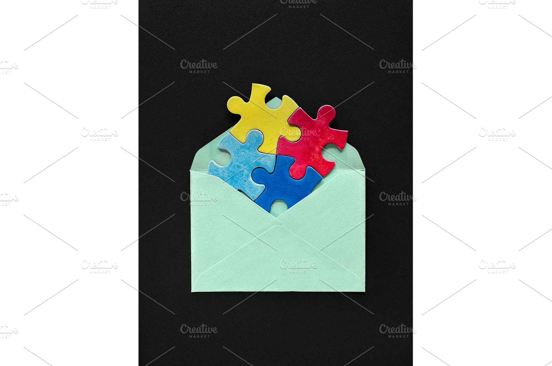 Colorful puzzle pieces in a mint, a Photo by tilialucida